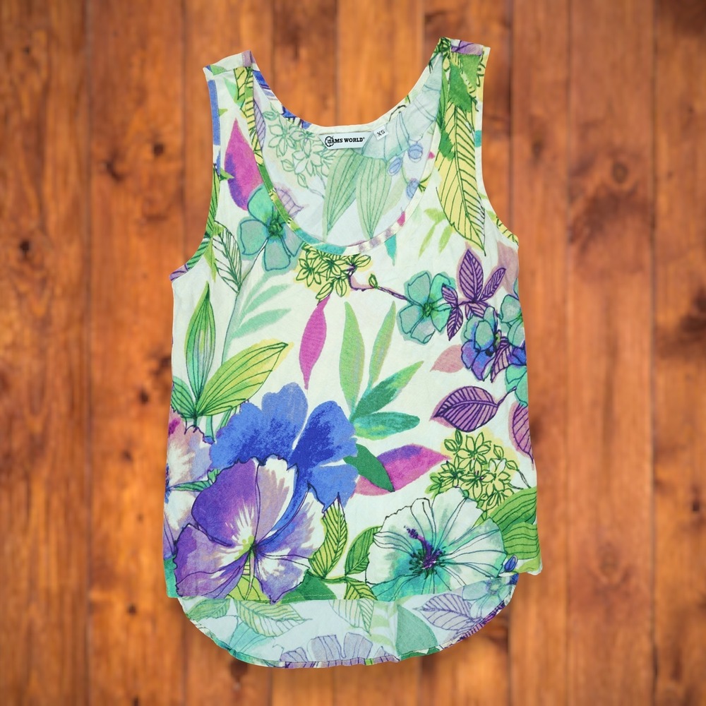 Vintage Jams World Sea Grove Floral Print Tank Top Women's Size XS‎ Hawaii Made